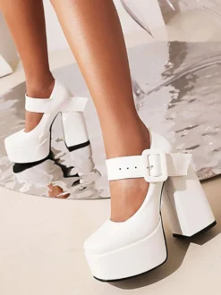 Escarpins avec Plateforme à Talons Hauts Femme avec Bout Rond avec Boucles Unicolore