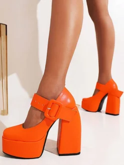 Escarpins avec Plateforme à Talons Hauts Femme avec Bout Rond avec Boucles Unicolore