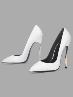 Escarpins basiques blancs pour femmes Chaussures à talons hauts avec bout pointu et bout pointu
