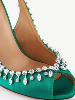 Escarpins à bride arrière en satin à bout ouvert et strass chaussures de fête à talons hauts