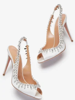 Escarpins à bride arrière en satin à bout ouvert et strass chaussures de fête à talons hauts