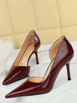 Escarpins chics à talons pour femmes bout pointu talon aiguille en PU verni