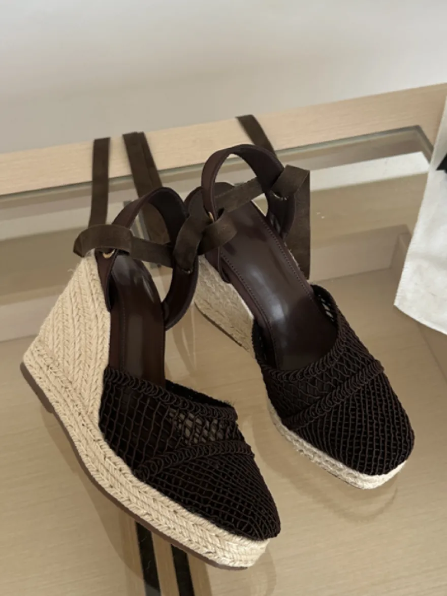 Escarpins compensés en maille pour femmes plateforme bout ouvert lacets