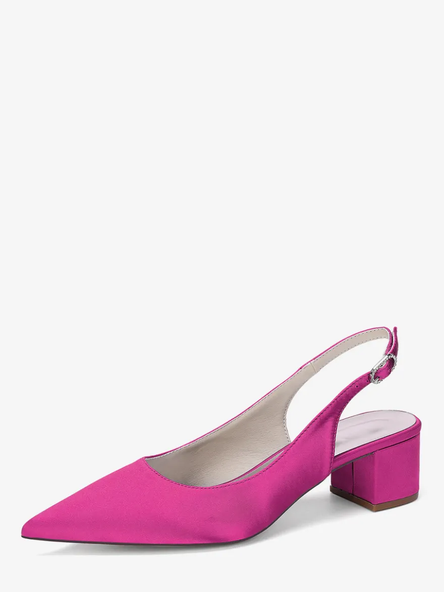 Escarpins de mariage en satin à talon compensé bout pointu et bride arrière
