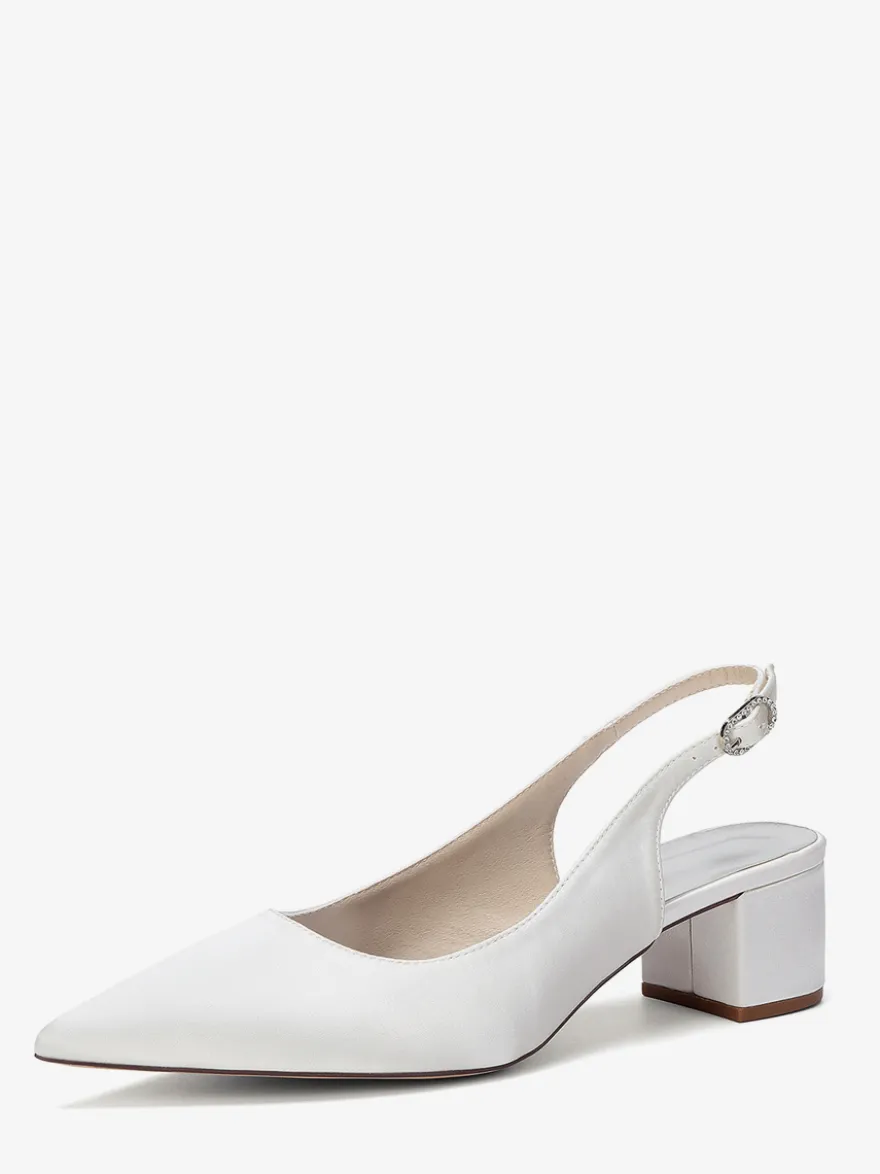 Escarpins de mariage en satin à talon compensé bout pointu et bride arrière