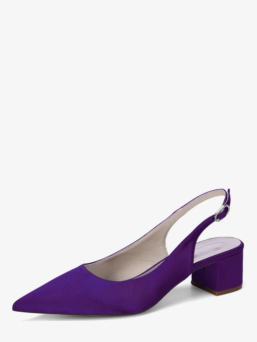 Escarpins de mariage en satin à talon compensé bout pointu et bride arrière