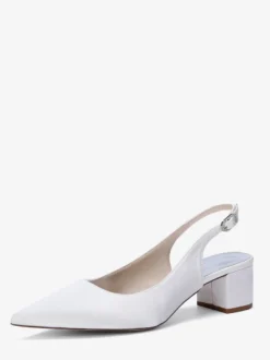 Escarpins de mariage en satin à talon compensé bout pointu et bride arrière