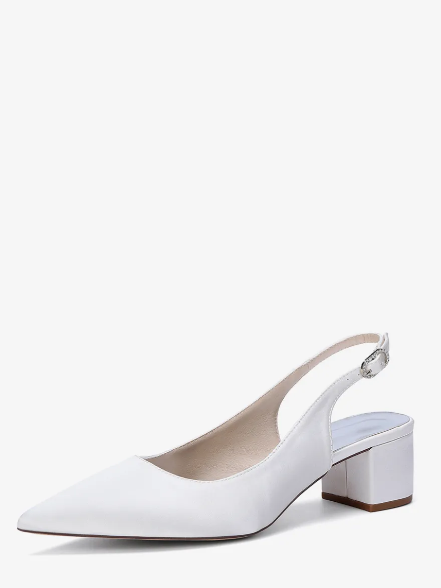 Escarpins de mariage en satin à talon compensé bout pointu et bride arrière