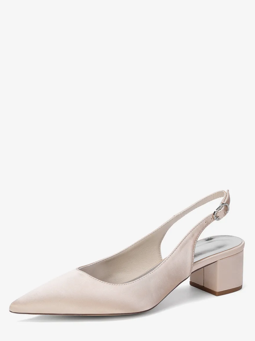 Escarpins de mariage en satin à talon compensé bout pointu et bride arrière