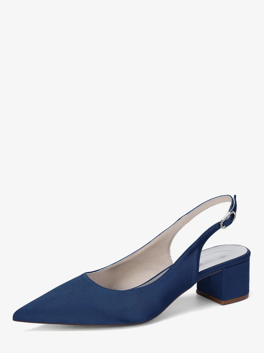 Escarpins de mariage en satin à talon compensé bout pointu et bride arrière
