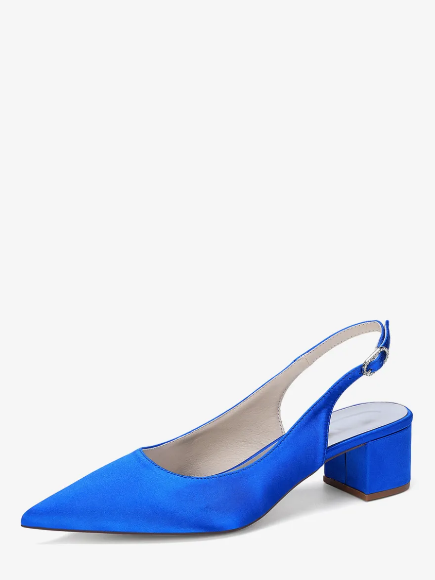 Escarpins de mariage en satin à talon compensé bout pointu et bride arrière