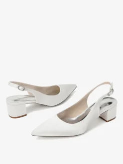 Escarpins de mariage en satin à talon compensé bout pointu et bride arrière