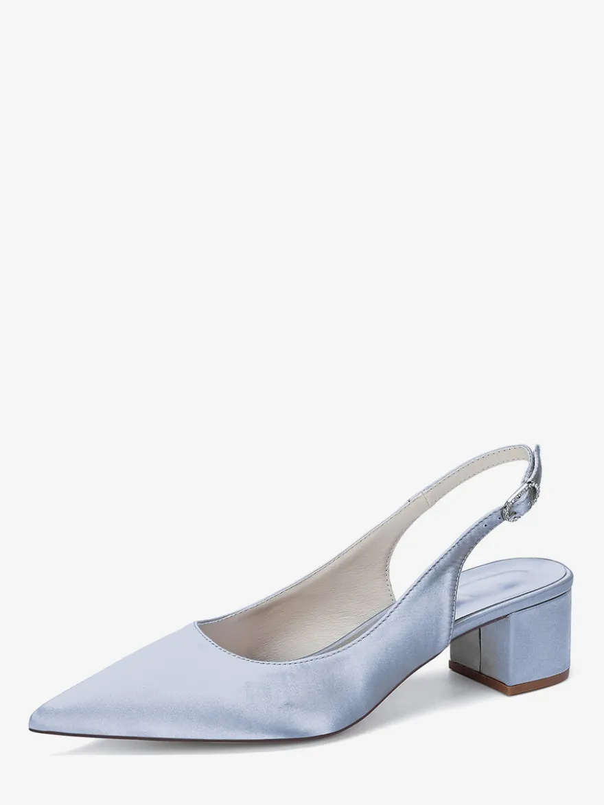 Escarpins de mariage en satin à talon compensé bout pointu et bride arrière