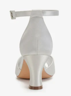Escarpins de mariée argent bout ouvert boucle réglable talon bas décoré de diamant artificiel