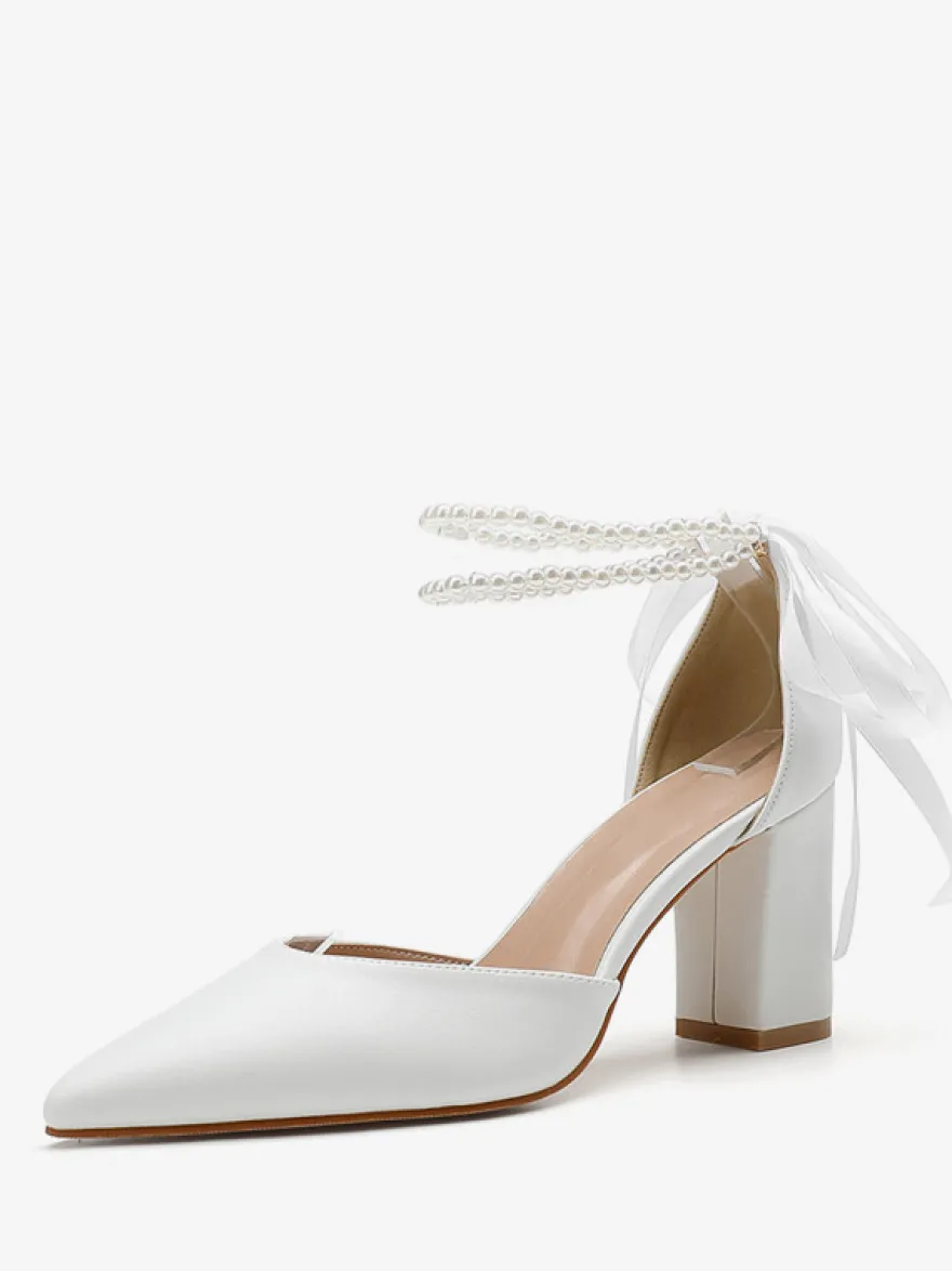Escarpins de mariée Chaussures de mariage en cuir PU à bout pointu avec strass
