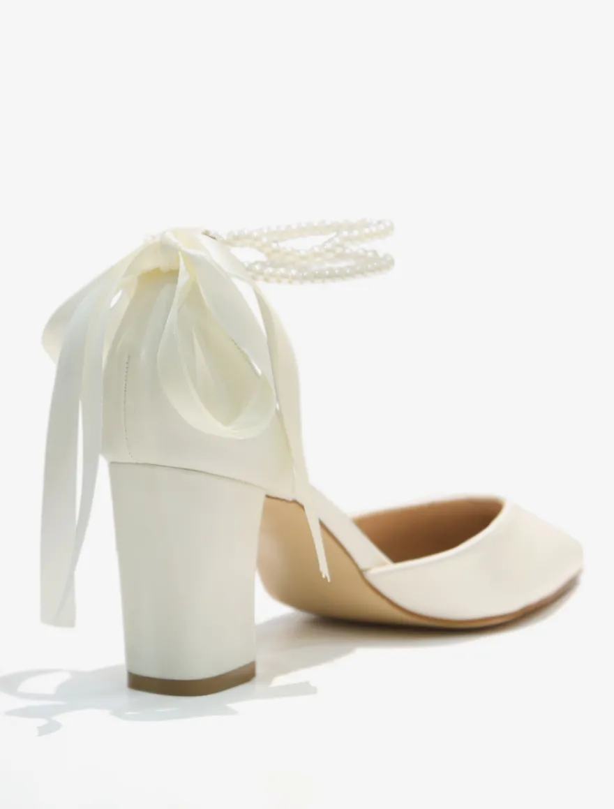 Escarpins de mariée Chaussures de mariage en cuir PU à bout pointu avec strass