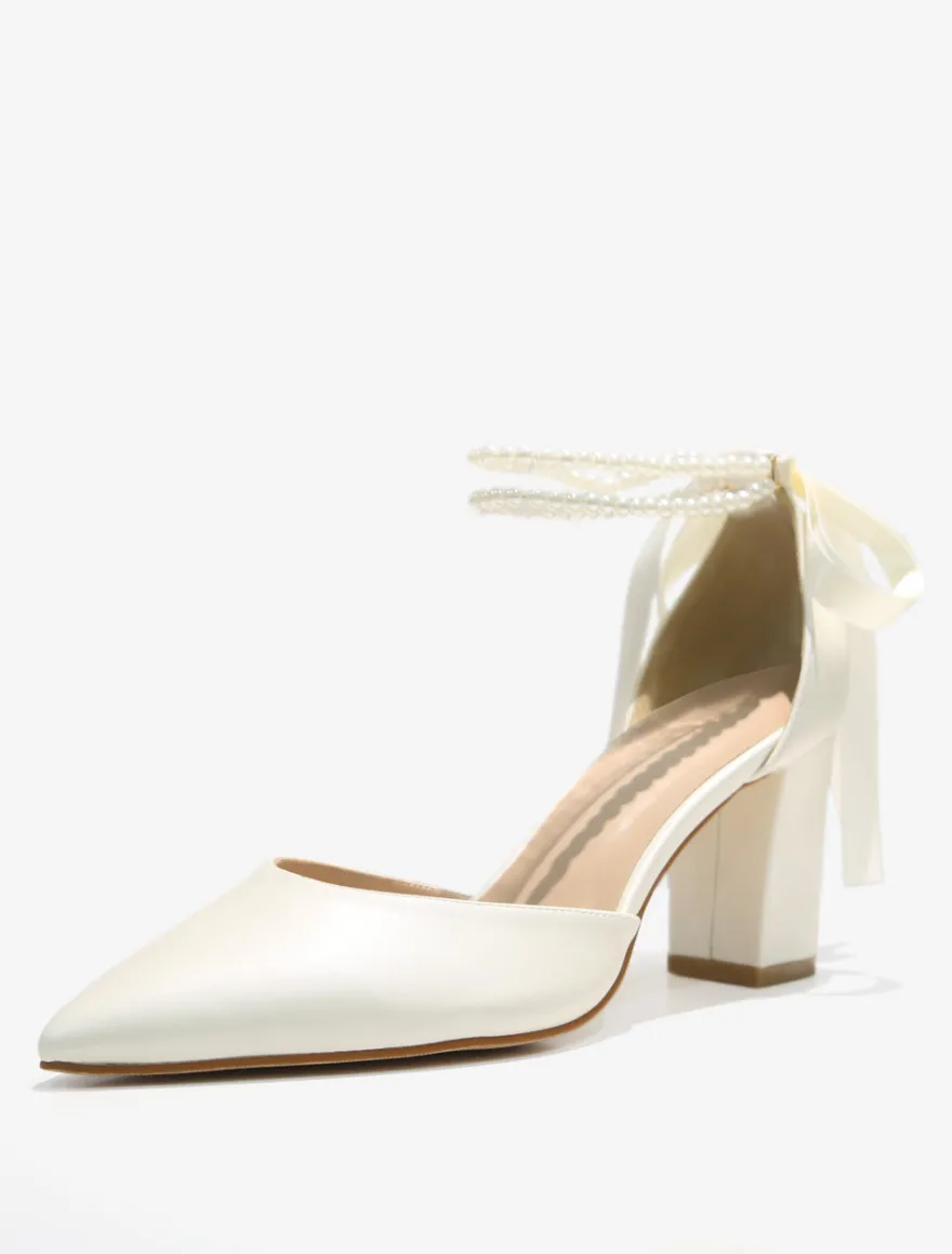 Escarpins de mariée Chaussures de mariage en cuir PU à bout pointu avec strass