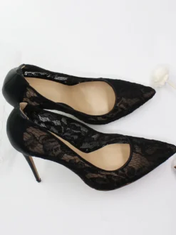 Escarpins De Mariée Transparentes En Dentelle Noire Talons Aiguilles Bout Pointu