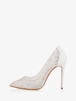 Escarpins De Mariée Transparentes En Dentelle Noire Talons Aiguilles Bout Pointu