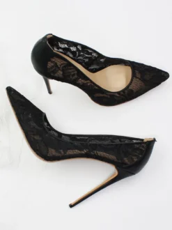 Escarpins De Mariée Transparentes En Dentelle Noire Talons Aiguilles Bout Pointu