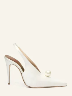 Escarpins de soirée en satin pour femmes bout pointu perles bride arrière