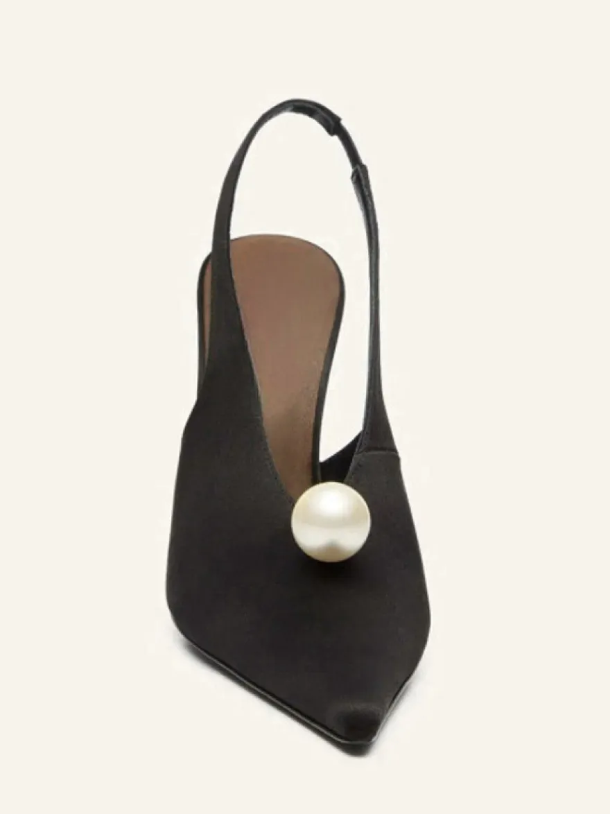 Escarpins de soirée en satin pour femmes bout pointu perles bride arrière