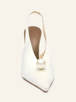 Escarpins de soirée en satin pour femmes bout pointu perles bride arrière