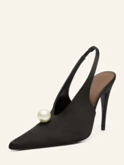 Escarpins de soirée en satin pour femmes bout pointu perles bride arrière