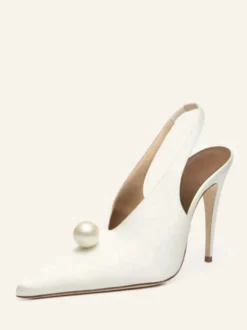 Escarpins de soirée en satin pour femmes bout pointu perles bride arrière