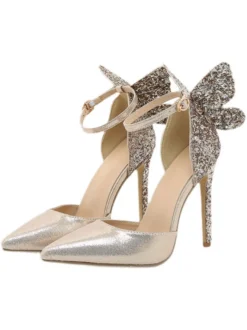 Escarpins de Soirée à Talons Hauts avec Bout Pointu en Cuir Synthétique Unicolore