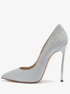 Escarpins de Soirée à Talons Hautes Fins Femmes en Paillette avec Bout Pointu à Cuir Synthétique Unicolore