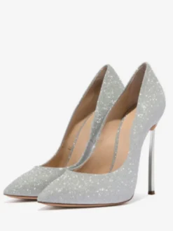 Escarpins de Soirée à Talons Hautes Fins Femmes en Paillette avec Bout Pointu à Cuir Synthétique Unicolore
