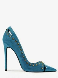 Escarpins en daim à talons hauts pour femmes bout pointu rivets chaussures à enfiler