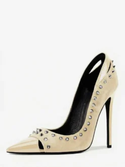 Escarpins en daim à talons hauts pour femmes bout pointu rivets chaussures à enfiler