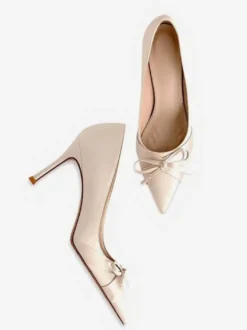 Escarpins en satin à talons hauts bout pointu et nœud chaussures de soirée faciles à enfiler