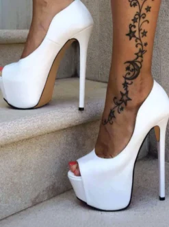 Escarpins femme blanche en PU talon haut bout ouvert plateforme