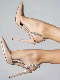 Escarpins Femme Chaussures Soirée Noires À Talons Hauts Bout Pointu Strass Sexy