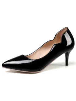 Escarpins femme couleur nue en PU bout pointu talon mi-bas