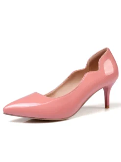 Escarpins femme couleur nue en PU bout pointu talon mi-bas