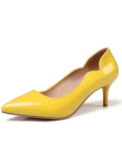 Escarpins femme couleur nue en PU bout pointu talon mi-bas