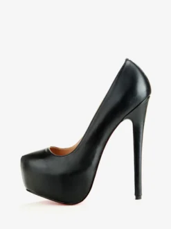 Escarpins femme noir en peau de mouton plateforme talon haut