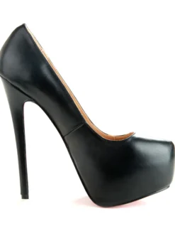 Escarpins femme noir en peau de mouton plateforme talon haut