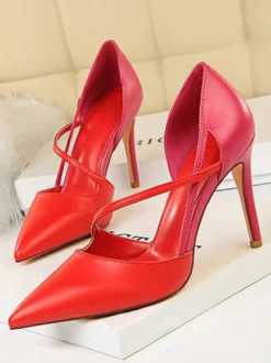 Escarpins femme nude en PU bout pointu talon haut