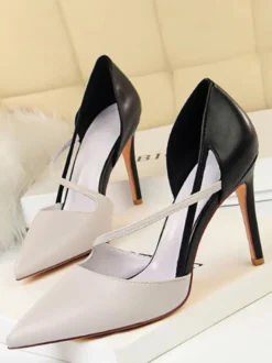 Escarpins femme nude en PU bout pointu talon haut