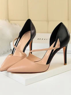 Escarpins femme nude en PU bout pointu talon haut