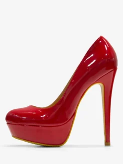 Escarpins femme rouge en PU verni talon haut plateforme