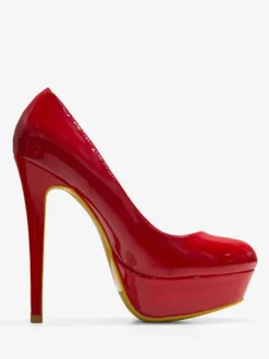 Escarpins femme rouge en PU verni talon haut plateforme