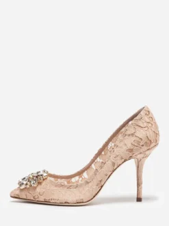 Escarpins Femmes À Talons Aiguilles En Cristal Chaussures Dentelle À Bout Pointu