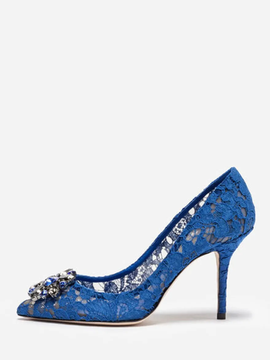 Escarpins Femmes À Talons Aiguilles En Cristal Chaussures Dentelle À Bout Pointu