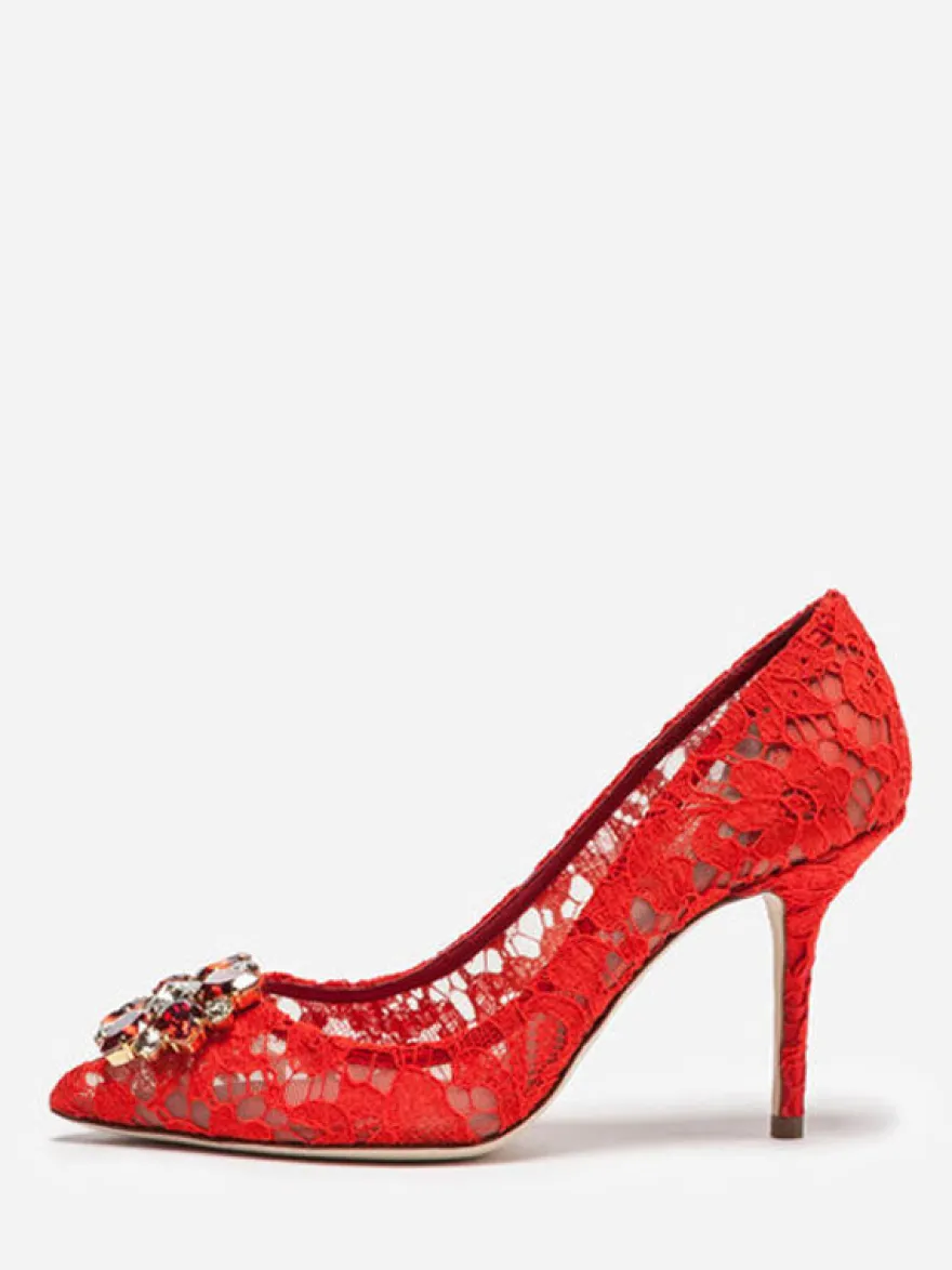 Escarpins Femmes À Talons Aiguilles En Cristal Chaussures Dentelle À Bout Pointu